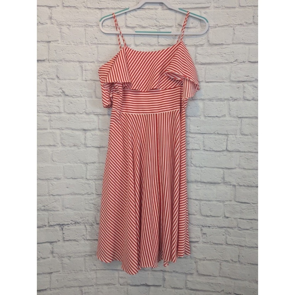 Neiman Marcus Red White Striped Off Shoulder Full Skirt Nautical Beach Dress 4